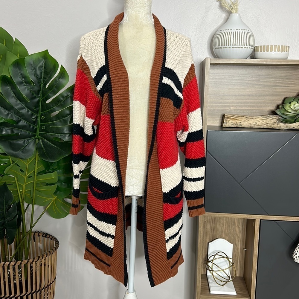 Express Color Block Open Front Knit Cardigan - image 1